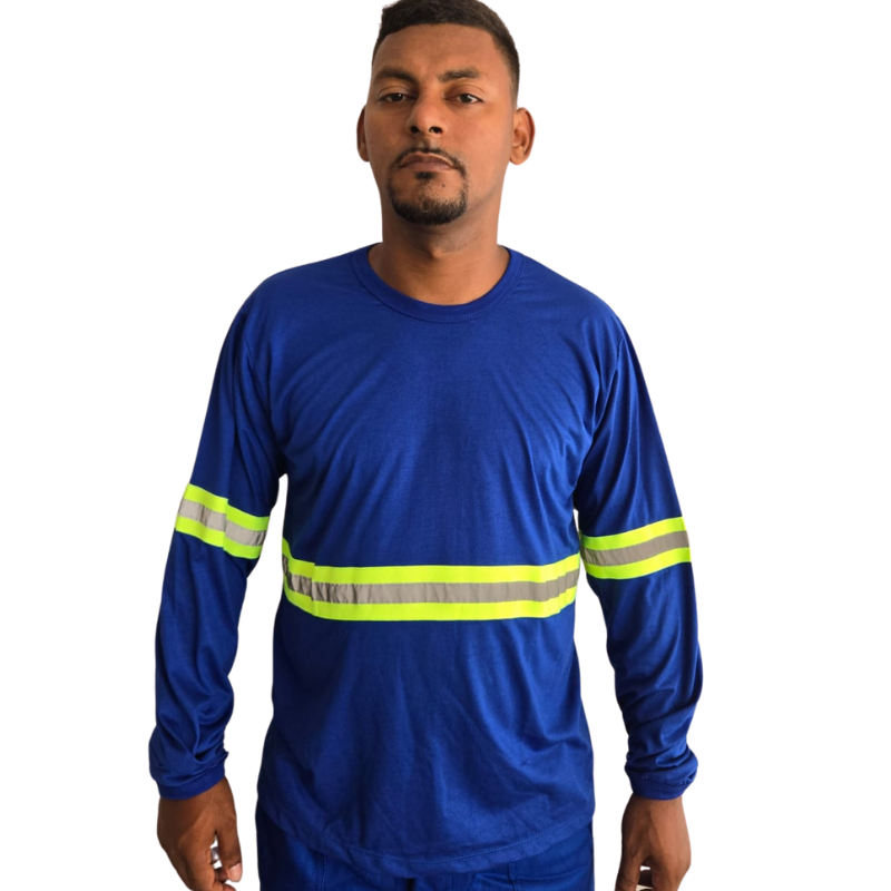 Camisa malha PV Manga Longa Faixa Refletiva Bicolor para obra
